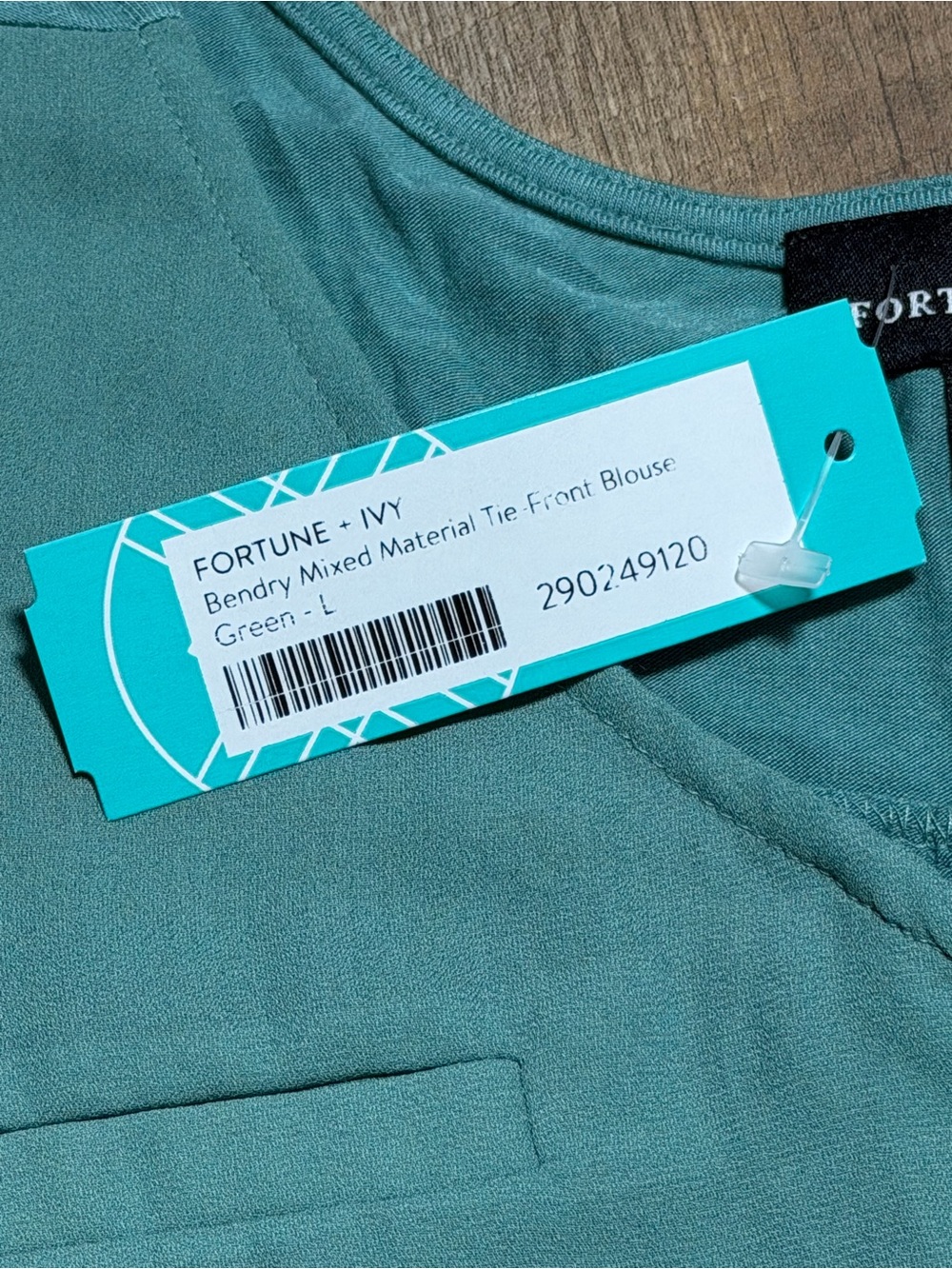 NWT | Fortune + Ivy Bendry Green Tie Front Button Blouse Tank Top |Large - Picture 3 of 5